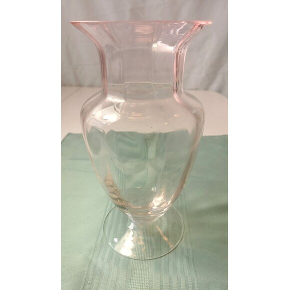 Panel Vase Vintage 1930's Tiffin Glass Pink Glass Footed Optic 9.5” - Picture 1 of 8